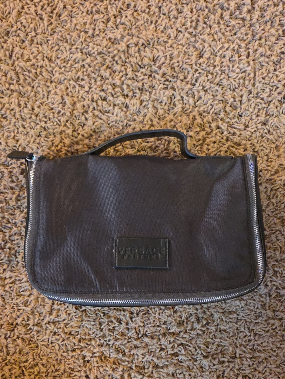Men's Black Travel Toiletry Bag with Top Handle